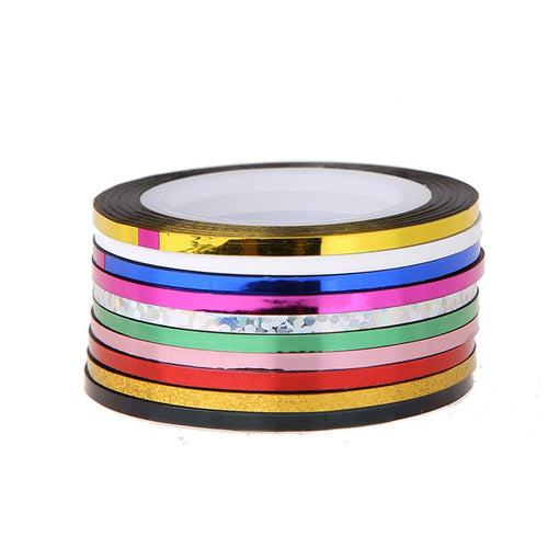 10pcs Mixed Color 5mm Nail Rolls Striping Decals Foil Tips Tape Line Decorations DIY Nail Sticker for Nail