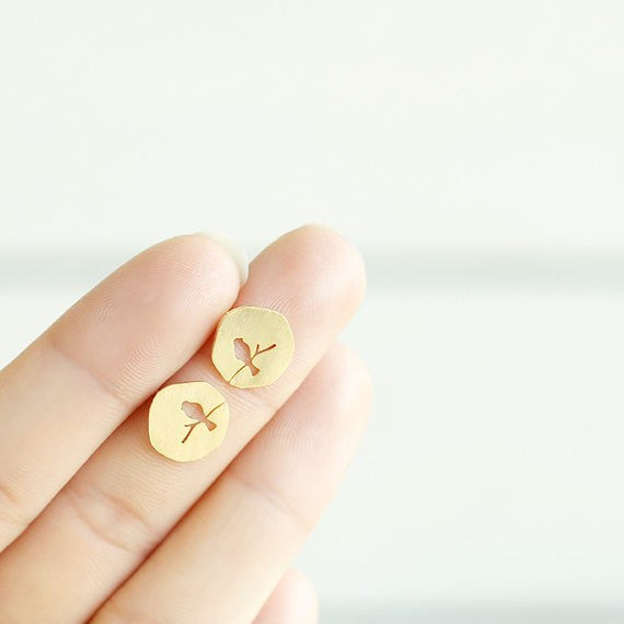 10pcs- Jewelry Bird stud earrings Gold Silver Rose Gold Hollow Animal Bird On A Branch Stud Earring
