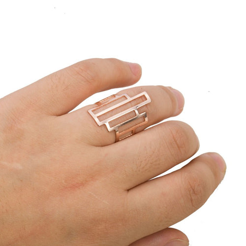10pcslot Coming Gold Silver and Pink Adjustable Geometry Square Ring R155