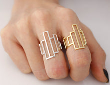 10pcslot Coming Gold Silver and Pink Adjustable Geometry Square Ring R155