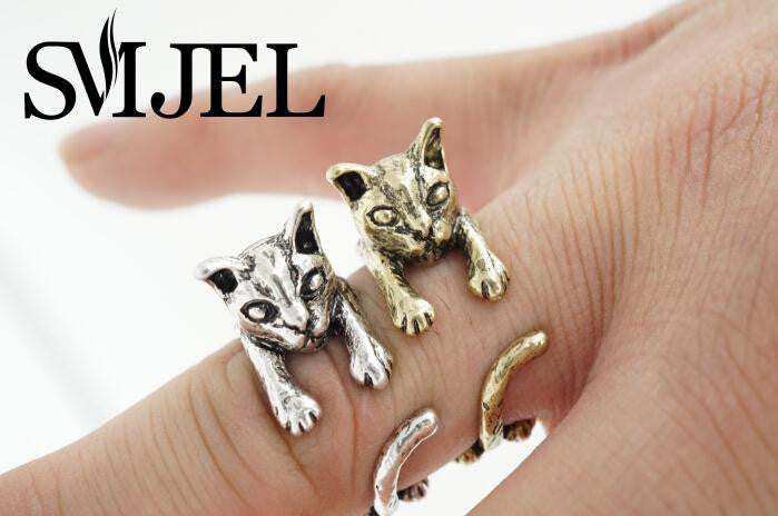 10pcslot Trendy Alloy Cute Cat Ring Antique Bronze and Silver Plated Vintage Ring R317