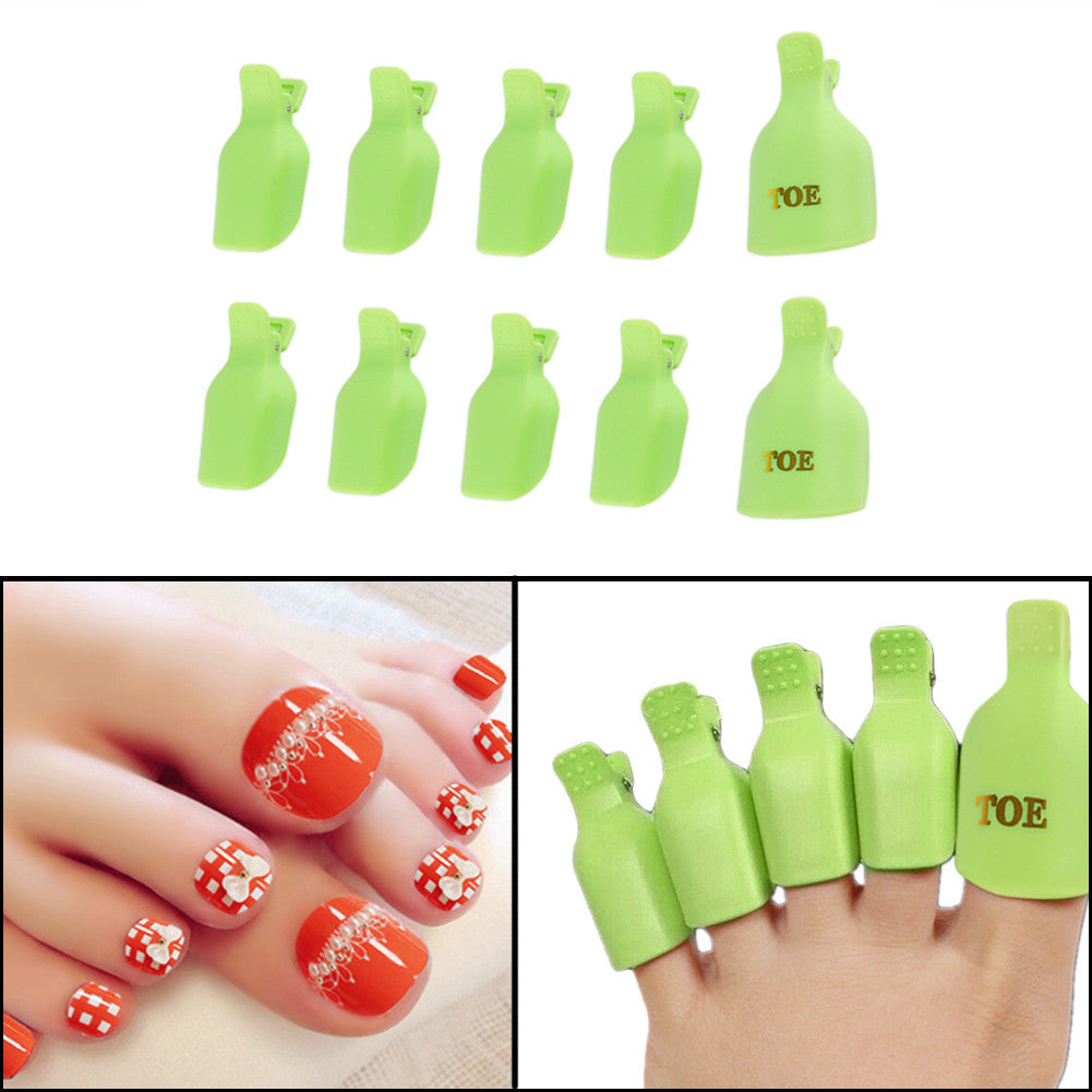 10pcs Plastic Nail Art Soak f Cap Clip UV Gel Polish Remover Wrap Nail Tools Cleaner Soakers for Nails Green