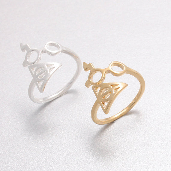 10pcslot Gold Silver and Rose Lightning Scar Glasses Deathly Hallows Rings R156