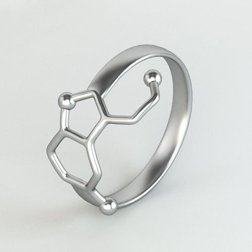 10pcslot Rings Gold and Silver Plated Serotonin Molecule Ring Chemistry Jewelry Neurotransmitter Science Jewelry R158