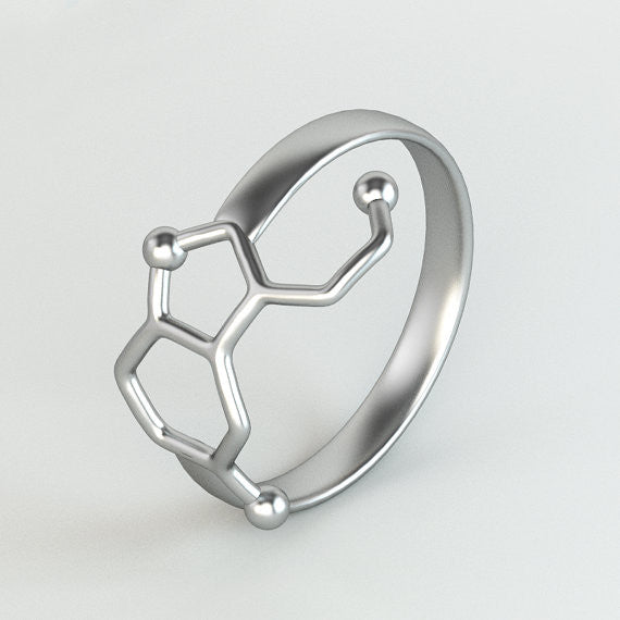 10pcslot Rings Gold and Silver Plated Serotonin Molecule Ring Chemistry Jewelry Neurotransmitter Science Jewelry R158