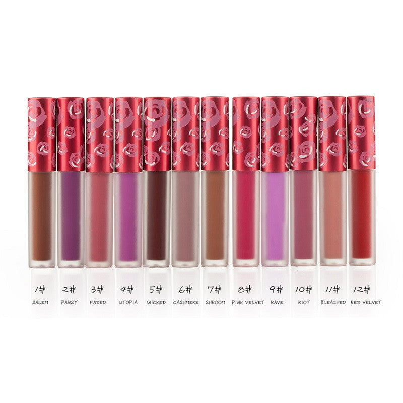 12 Color Red Velvet Matte Liquid Lipstick Cosmetic Water-proof Long-lasting Lip Gothic Lip Gloss Set