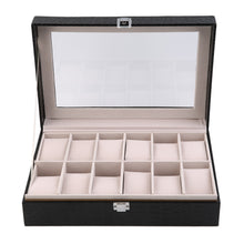 12 Grids Crocodile Glass Transparent Top Lid PU Leather Watch Display Box Jewelry Storage Case Tray Displaying Watche or Jewelry