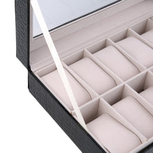 12 Grids Crocodile Glass Transparent Top Lid PU Leather Watch Display Box Jewelry Storage Case Tray Displaying Watche or Jewelry