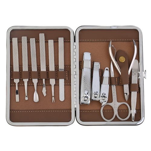 12 Pcs Stainless Steel Nail Cutter Pedicure icure Set Travel Case CH-A13 PU Leather+Non woven fabric Box material