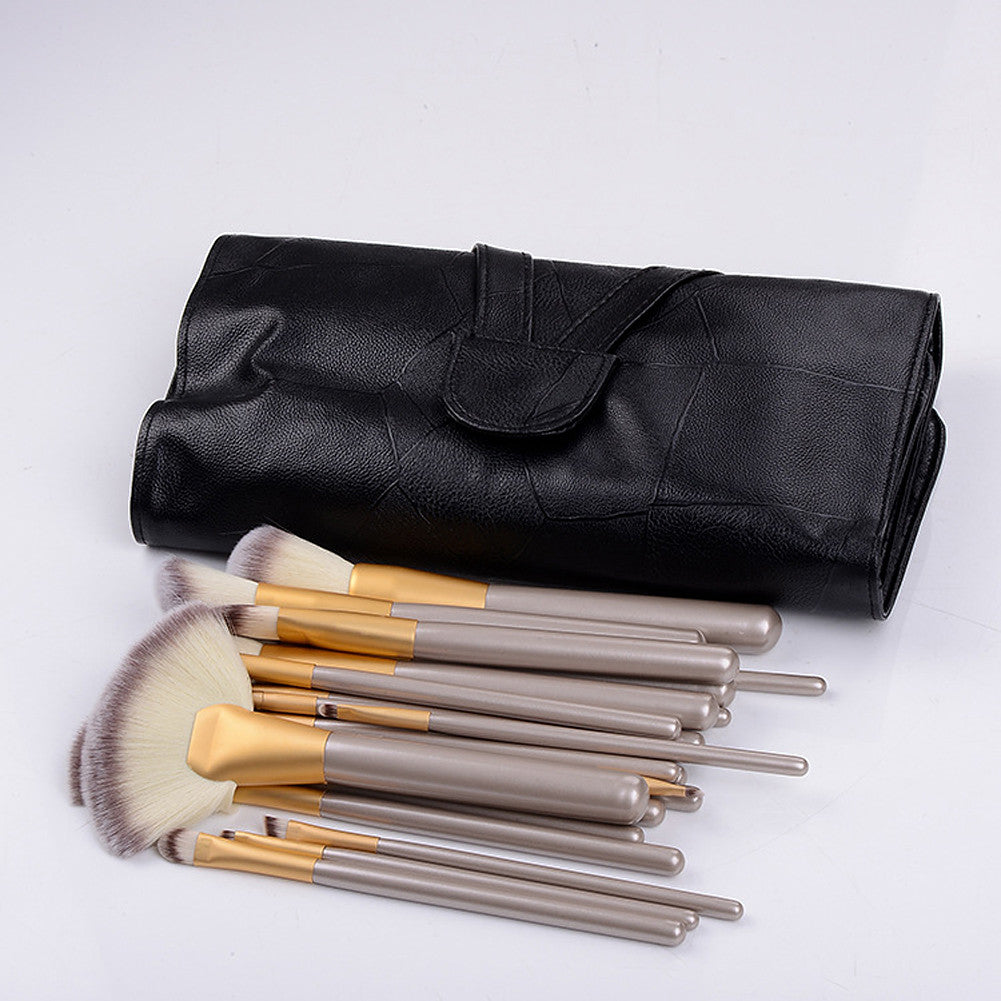 12 Pcs Pressional Makeup Brushes Champagne Foundation Powder Brush Beauty Tools + Black Leather Case