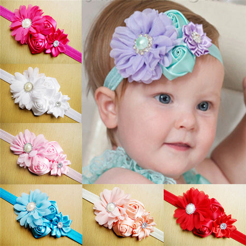 12pcs Baby Pearl Headb Ribbon Pearl Diamond Baby Girls H Sewing Flowers Headbs Kids Hair Accessories