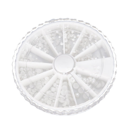 1 Mix Sizes Pearl Nail Art Tips Pearls 3D Nail Beads Rhinestone Decoration DIY Beauty Salon Nail Wheel White Beige