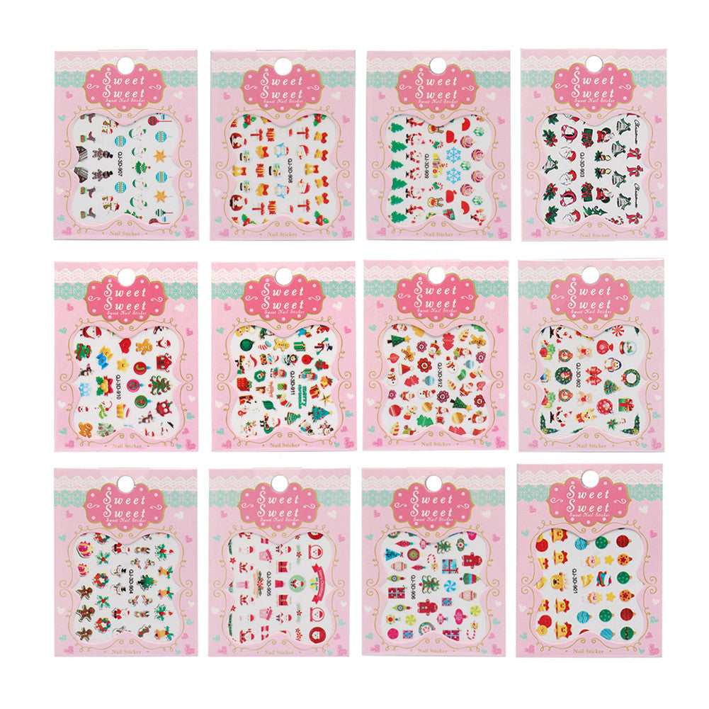 10pcs Foil Nail Sticker Christmas Tree Snowflake Santa Clause Snowman Manicure Decor Decals Nail Tools