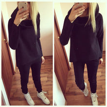2 Pieces Sets Womens Hoodie Tracksuit Irregular Sweatshirt Hooded Sport Wear Sportsuits Casual Chandal Mujer Suit M0456