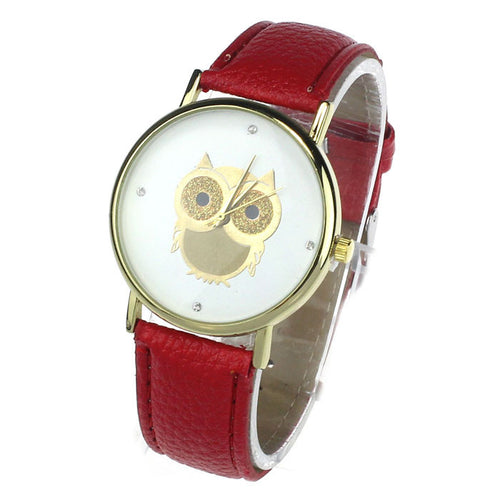 100% Leather Strap Quartz watch Women Owl Print Dress Clocks Girls Wristwatch Gifts for You 6 color