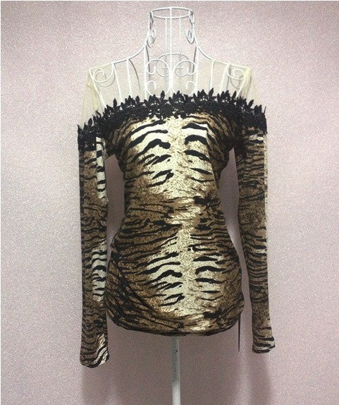 Long Sleeve Leopard Print Women Blouse Sexy Mesh Patchwork Lace Embroidery Blusas Floral Women Tops Blusa Feminina