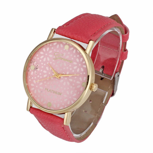 & Vogue Women Watch Leather Band Snowflake Dial Print Quartz Analog Wristwatch Top Clocks