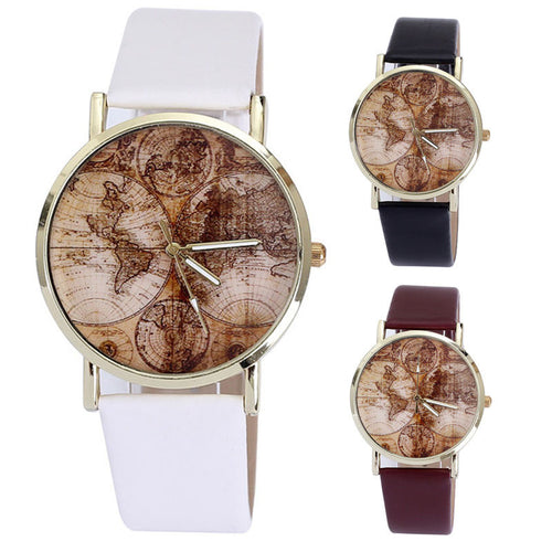 & Women's World Map Watches Leather Watche Quartz Wrist Watch Girls Lady Dress Watch &