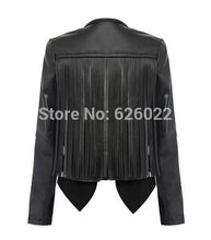 Women's Trendy Faux Leather Button Up Collar Lapel Long sleeve Tassel Short Jacket Coat Suit Tops
