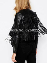 Women's Trendy Faux Leather Button Up Collar Lapel Long sleeve Tassel Short Jacket Coat Suit Tops