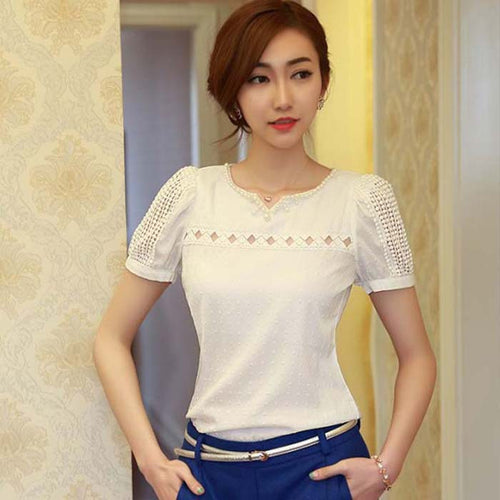 & Lady Women Blouses Lace Short Sleeve Shirt Doll Sexy Chiffon Blouse Tops Mujer Plus Blusa