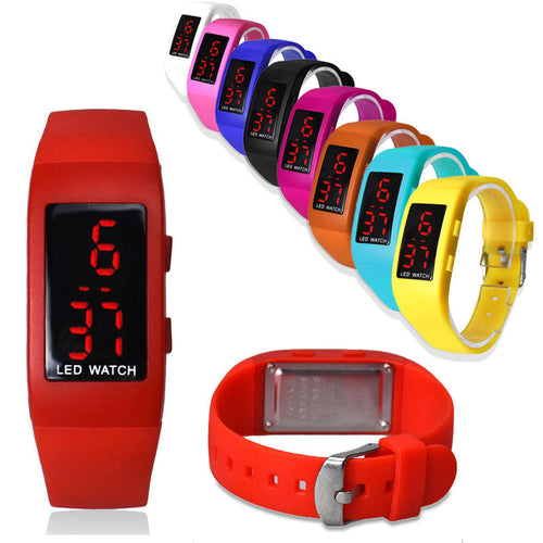 & Men Women Sports Watch Boys Digital Clocks LED Sports Wrist Watch Silicone Band Hour 9 Colors