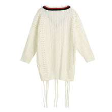 And  Women Long Sleeve Loose Sweater V Neck Hollow Out Knitted Pullover Girl Casual Top Knitwear Beige