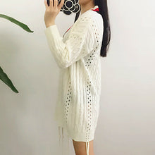 And  Women Long Sleeve Loose Sweater V Neck Hollow Out Knitted Pullover Girl Casual Top Knitwear Beige