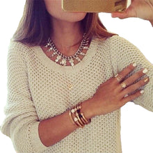 Fashion Women Knitted Jumper Solid Ribbed Design O Neck Tricot Woman Casual Sweater Beige Pull Femme Sweter Mujer
