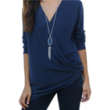Women Solid Shirt Tops Femme Casual V Neck Long Sleeve Tee Shirt Irregular Hem Loose Lady T-Shirts Top M0402