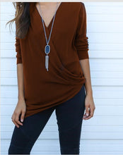 Women Solid Shirt Tops Femme Casual V Neck Long Sleeve Tee Shirt Irregular Hem Loose Lady T-Shirts Top M0402
