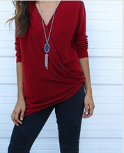 Women Solid Shirt Tops Femme Casual V Neck Long Sleeve Tee Shirt Irregular Hem Loose Lady T-Shirts Top M0402