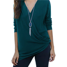Women Solid Shirt Tops Femme Casual V Neck Long Sleeve Tee Shirt Irregular Hem Loose Lady T-Shirts Top M0402