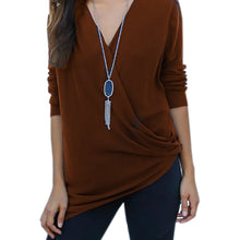 Women Solid Shirt Tops Femme Casual V Neck Long Sleeve Tee Shirt Irregular Hem Loose Lady T-Shirts Top M0402
