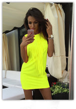 Women Sleeveless O-neck Solid Tassel Dress 3 Color Women Slim Straight Mini Dress X0375