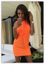 Women Sleeveless O-neck Solid Tassel Dress 3 Color Women Slim Straight Mini Dress X0375