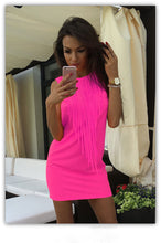 Women Sleeveless O-neck Solid Tassel Dress 3 Color Women Slim Straight Mini Dress X0375