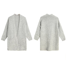 Women Long Knitted Cardigan Loose Open Front Pocket Sweater Poncho Long Sleeve Casual Cardigan Outerwear Coat