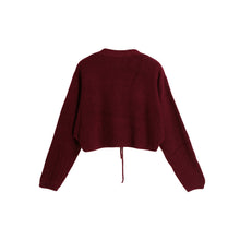 Women Sweaters And Pullovers Lace Up V-Neck Jumper Long Sleeve Casual Crop Knitted Tops Black/Burgundy Knit