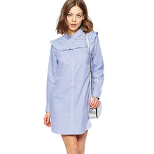Women Dress Turn-Down Long Sleeve Striped Print Vintage Dress Ruffle Shirt Dress Plus Size Casual Dresses Vestidos