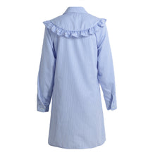 Women Dress Turn-Down Long Sleeve Striped Print Vintage Dress Ruffle Shirt Dress Plus Size Casual Dresses Vestidos