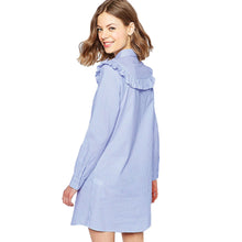 Women Dress Turn-Down Long Sleeve Striped Print Vintage Dress Ruffle Shirt Dress Plus Size Casual Dresses Vestidos
