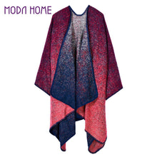 Brand Fashion Women Warm Poncho Cape Gradient Contrast Cardigan Long Shawl Warm Pashmina Cardigans Sweater Coat