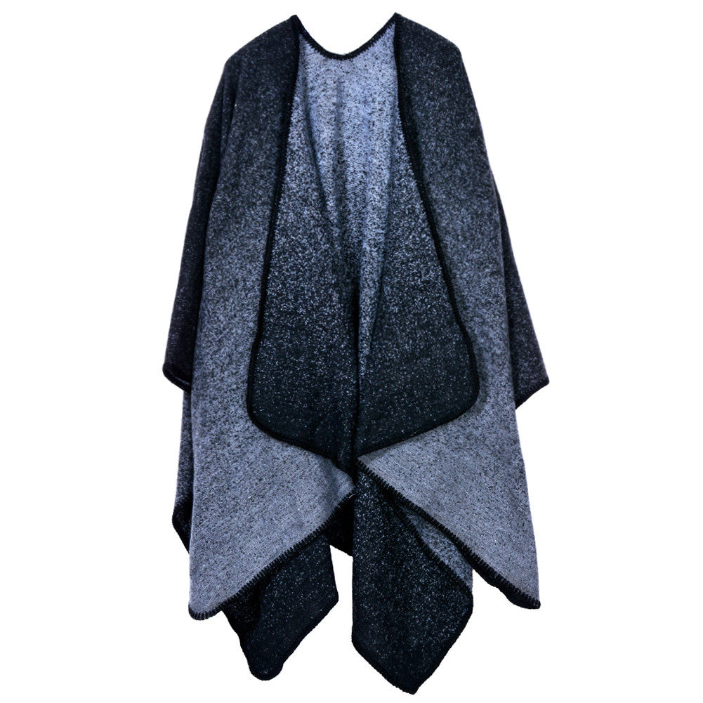 Brand Fashion Women Warm Poncho Cape Gradient Contrast Cardigan Long Shawl Warm Pashmina Cardigans Sweater Coat