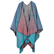 Brand Fashion Women Warm Poncho Cape Gradient Contrast Cardigan Long Shawl Warm Pashmina Cardigans Sweater Coat