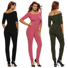 Fall Womens Bodycon Rompers Solid Slash Neck Elegant Jumpsuits Half Sleeve Slim Night Club Sexy Bodysuit Women Black