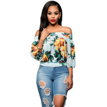 Floral Printed Crop Top Women Tops Sexy Off Shoulder Blouses And Shirts Beach Slash Neck Flower Tops Cropped