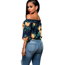 Floral Printed Crop Top Women Tops Sexy Off Shoulder Blouses And Shirts Beach Slash Neck Flower Tops Cropped