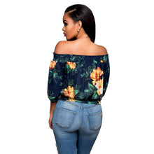 Floral Printed Crop Top Women Tops Sexy Off Shoulder Blouses And Shirts Beach Slash Neck Flower Tops Cropped
