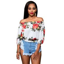 Floral Printed Crop Top Women Tops Sexy Off Shoulder Blouses And Shirts Beach Slash Neck Flower Tops Cropped